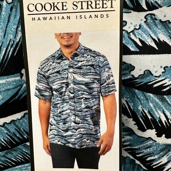 New Cooke Street Shirt Men's Size XL Ocean Waves Hawaiian Islands Button Down - Picture 9 of 13